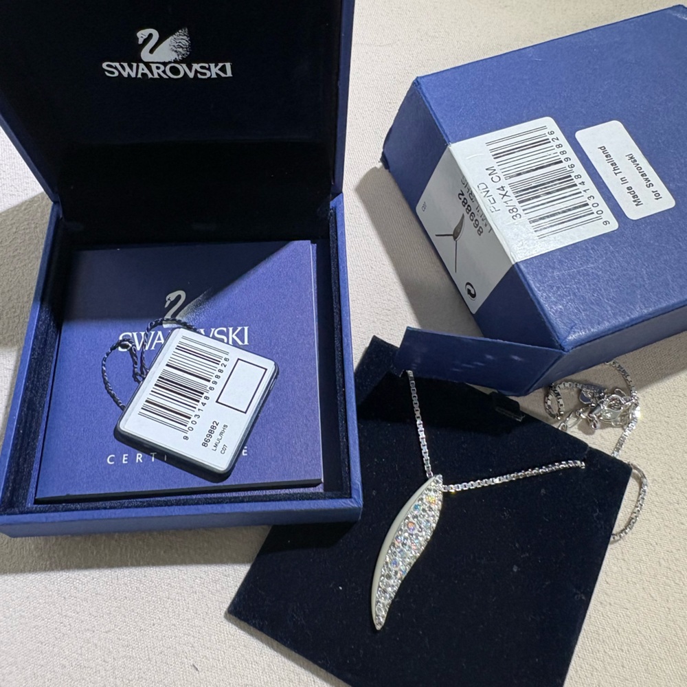 Swarovski Silver-Tone Crystal Curved Bar Necklace